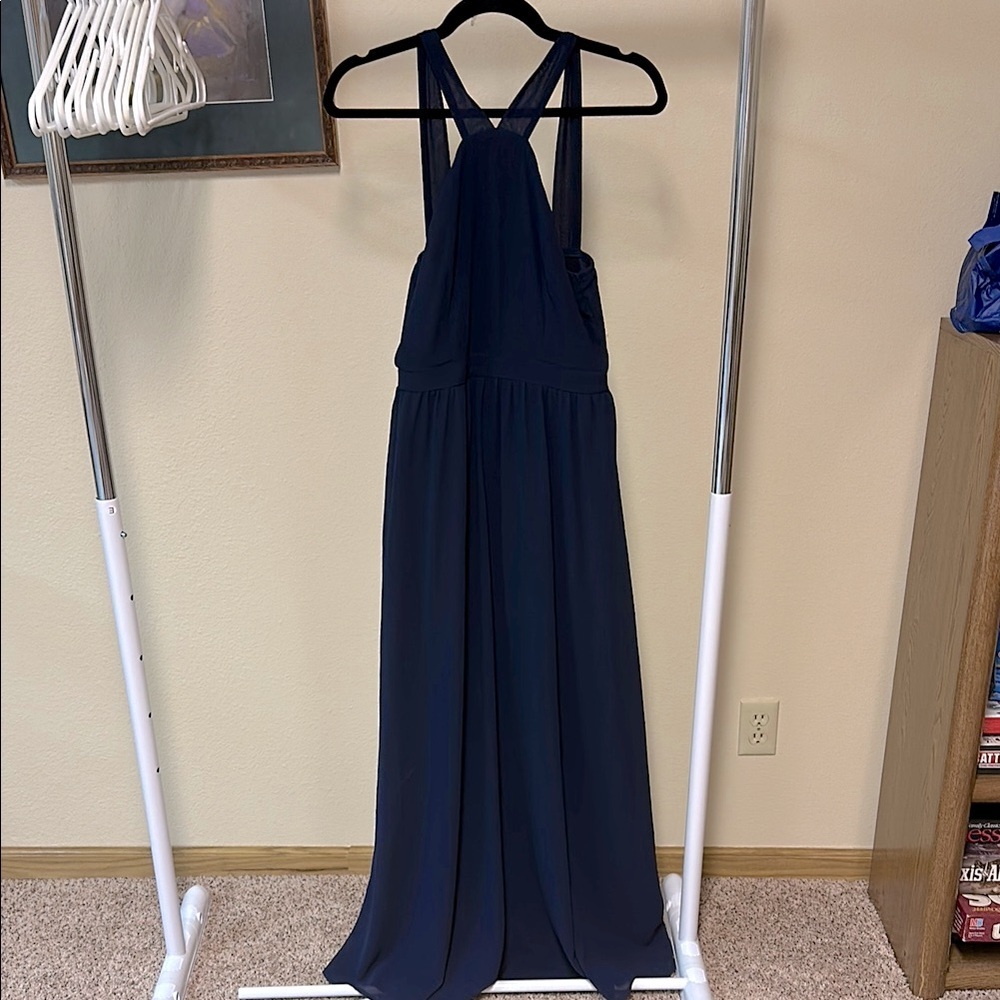 Navy Blue‎ Maxi Dress Criss Cross Back Sleeveless Formal Gown